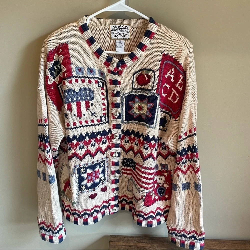Heirloom collectibles Patchwork Cardigan Sweater Americana XL
